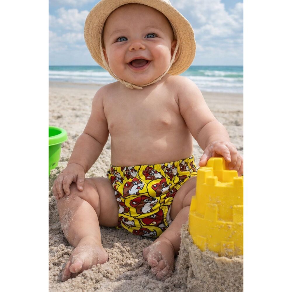 Baby Swim 6 Months Buc-ee’s Beaver Print Yellow Reusable Waterproof Infant
